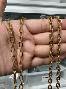 Close-up of golden link chain necklace in 18k gold plated titanium steel with chic finish