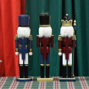 Three-piece set of wooden 38cm pink glitter nutcracker soldiers for Christmas decor