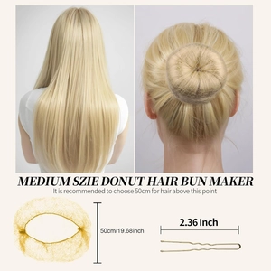 Medium donut hair bun maker with U-shaped pins and size guide for styling long hair
