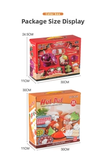 Detail view of colorful kitchen play set packaging boxes with 95 and 88 pieces