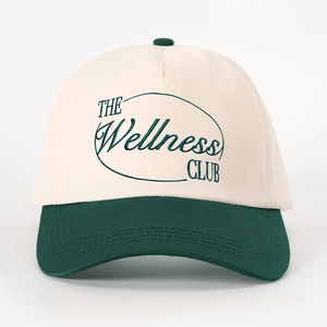 Retro Wellness CLUB embroidered contrast baseball cap with cream crown and green brim