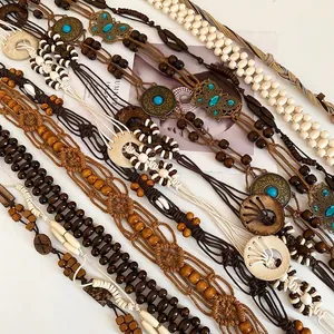 Bohemian handmade beaded waist chain with acrylic resin and ethnic wooden beads