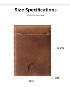 Detailed product specification of the vintage crazy horse leather wallet with dimensions