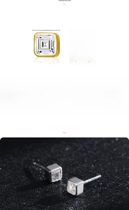 Detailed technical spec showing 5.2mm square zircon stud earrings in 925 sterling silver