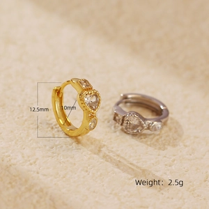 S925 silver heart zirconia earrings with 12.5mm outer diameter in gold and silver