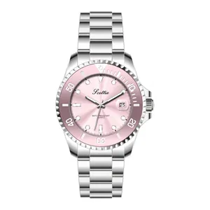 Damen-Quarzuhr mit silbernem Stahlarmband, rosa Zifferblatt und Datumsanzeigefunktion