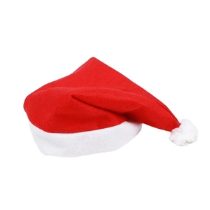 Classic red Christmas hat with white plush trim and pompom on a white background