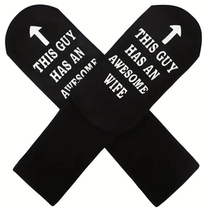 Men's cotton crew socks in black featuring white letter print on soles for daily wear