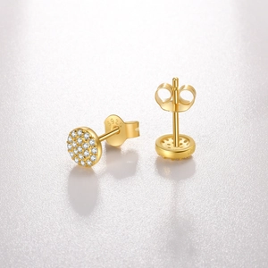 Elegant gold S925 sterling silver round stud earrings with pave-set zircon crystals