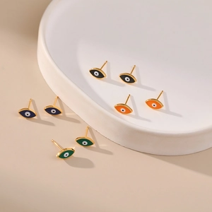 Set of four colorful Evil Eye stud earrings in 18K gold plated brass with enamel details