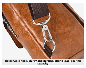 Detail of durable detachable silver metal hook and premium lychee pattern leather strap