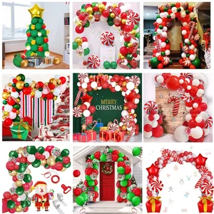 Christmas Balloon Garland Arch Kit Latex Aluminum Foil Candy Cane Santa Clause Star Holiday Party Decor Assembly Accessories