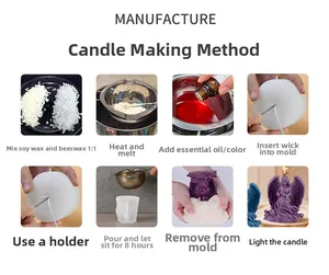 DIY guide showing step-by-step process of making peace dove candle with silicone mold