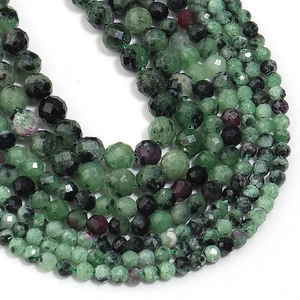 Faceted ruby zoisite beads showing natural green and purple textures for DIY jewelry
