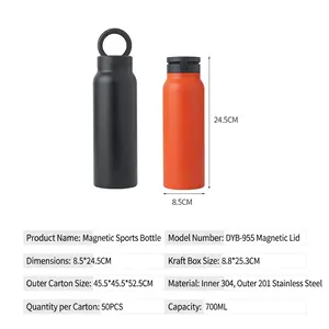 700ml magnetic phone mount stainless steel insulated sports water bottle in black and orange