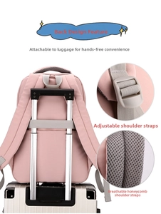 Dettaglio zaino rosa per studenti con fascia per trolley e spallacci in rete