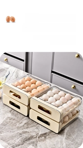 Detail of food-grade PET+PP double-layer drawer egg container for refrigerator storage