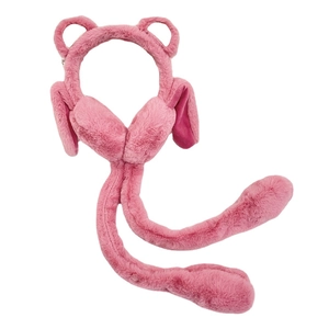 Rosa Plüsch-Ohrenwärmer mit beweglichen Bärenohren und langen Luftkissenbändern