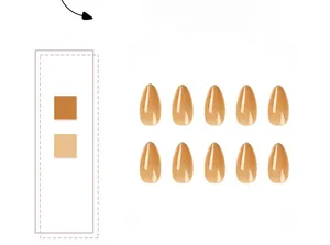 Detail of almond-shaped nude pink press-on nails featuring golden glitter tips gradient