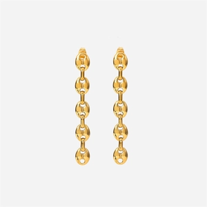 Niche Ins Style Light Luxury Stainless Steel Coffee Bean Long Chain Drop Earrings For Women Gold Plated Marina Chain Earrings Jewelry