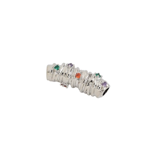 Silver 14K plated zircon curved tube bead with colorful stones for DIY jewelry