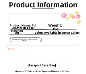 Detailed specification sheet for the PU leather passport holder and travel document bag