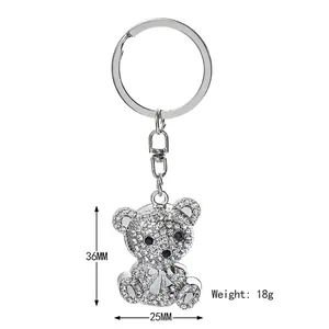 Sparkling crystal teddy bear keychain with dimensions 36mm by 25mm and 18g weight