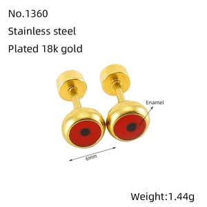 18k gold plated stainless steel red evil eye stud earrings with enamel design