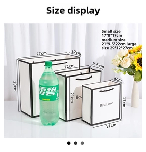 Size guide for minimalist white gift bags with 'Best Love' print in three specific dimensions