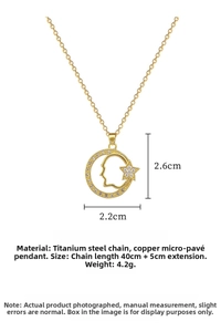 Macro shot of gold star pendant with micro-inlaid zircons and titanium steel chain