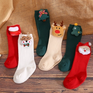 6 pairs of Christmas knit baby socks with cute Santa, reindeer and tree doll decorations