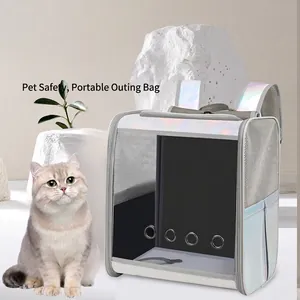 Sac à dos gris irisé pour animaux avec filet respirant pour chats et petits chiens