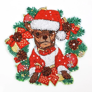 Detailed 5D DIY diamond painting kit featuring a festive Chihuahua in Santa outfit