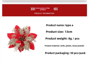 Detail of a 13cm red and gold Christmas poinsettia flower for tree decoration