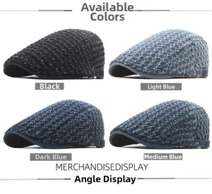 Adjustable denim newsboy caps with vintage distressed detailing in four color options