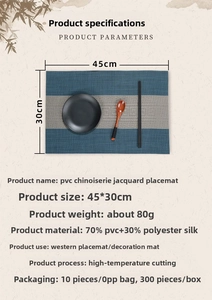 Detail of 45x30cm PVC jacquard placemat with 70% PVC 30% polyester fiber specifications