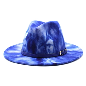 Tie-Dye Fedora Hat Cotton Polyester Wide Brim Jazz Cap With Decorative Belt Retro Outdoor Travel For Men Women