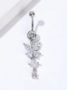 Macro shot of butterfly belly button ring with AAA cubic zirconia in silver-tone metal