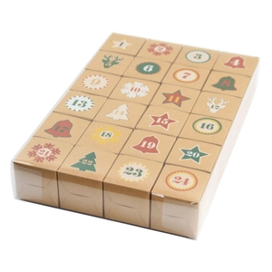 Christmas Advent Calendar Kraft Paper Square Boxes With Transparent PVC Outer Cover For Holiday Countdown Candy Gift Packaging