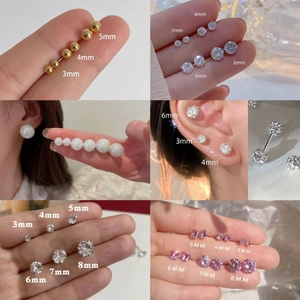 Boucles D'Oreilles À Puce Künstliche Perle Zircon Boule Ronde Avec Tige En Argent Bijoux Minimalistes Pour Femmes