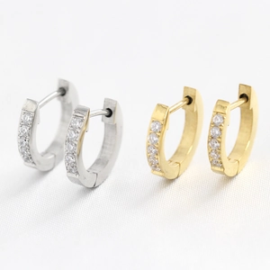 Stainless Steel Hoop Earrings With Cubic Zirconia 18K Gold Plated Minimalist Small Ear Buckle Fashion Jewelry For Women