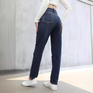 Jeans blu scuro a vita alta vestibilità slim da donna con gamba dritta e cinque bottoni