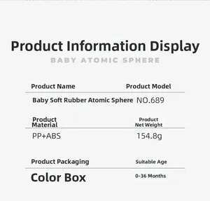 Specifications for soft baby teether ball with PP material and age range details