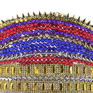 Sparkly tricolor rhinestone captain hat with metallic studs and punk sequins for parties