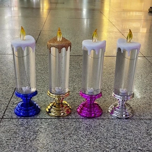 Colorful LED crystal candle night lights with sparkling glitter and metallic bases