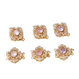 14K gold plated flower pearl clasps set with zircon stones for jewelry making