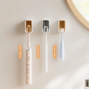Wall-mounted dustproof toothbrush holder with cover for electric and manual brushes
