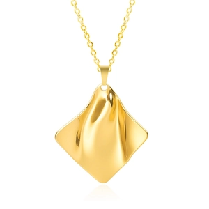 Detailed view of the wavy irregular square pendant in 18k gold plated finish
