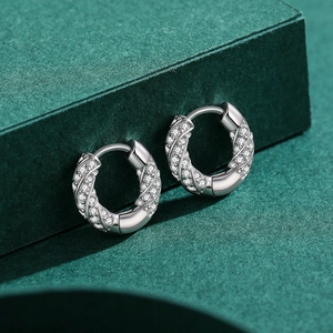 Elegant s925 silver hoop earrings with twisted rope design and sparkling pavé zircons