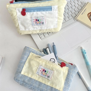 Cute large capacity canvas pencil case with colorful embroidery and multi-layer storage